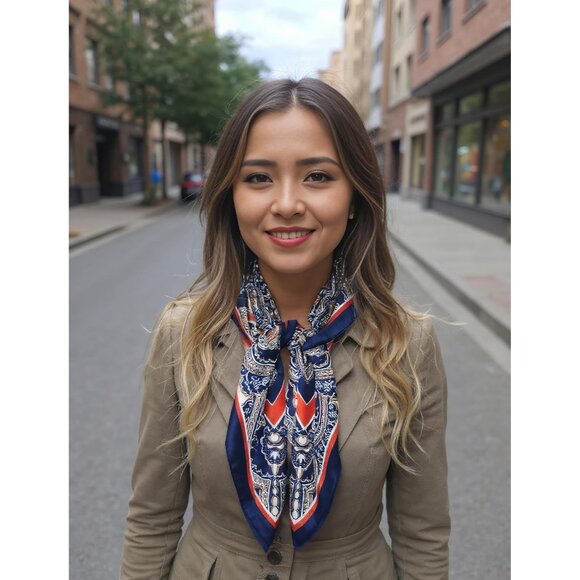 Women Frame Paisley Headscarf Satin Bandana Pattern Polyester Breathable Scarves - Picture 6 of 7